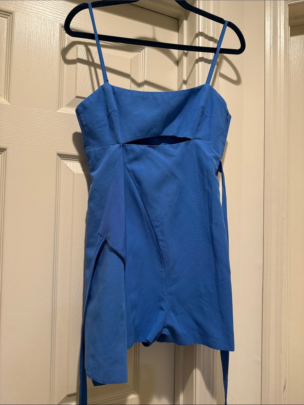 Zara Cobalt Blue Wedding Guest Mini SKORT Cutout Side Tie Spaghetti Strap S - Picture 6 of 16